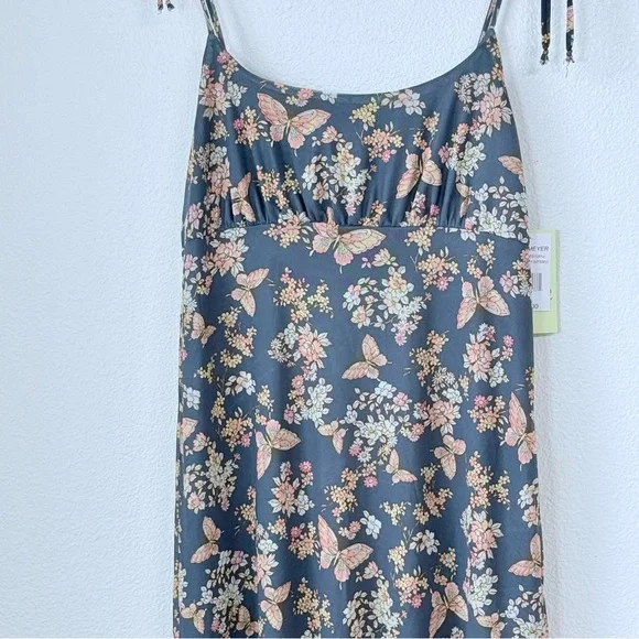 NWT Live To Be Spoiled Butterfly Mesh Overlay Midi Slip Dress Navy Floral Large - Picture 3 of 15